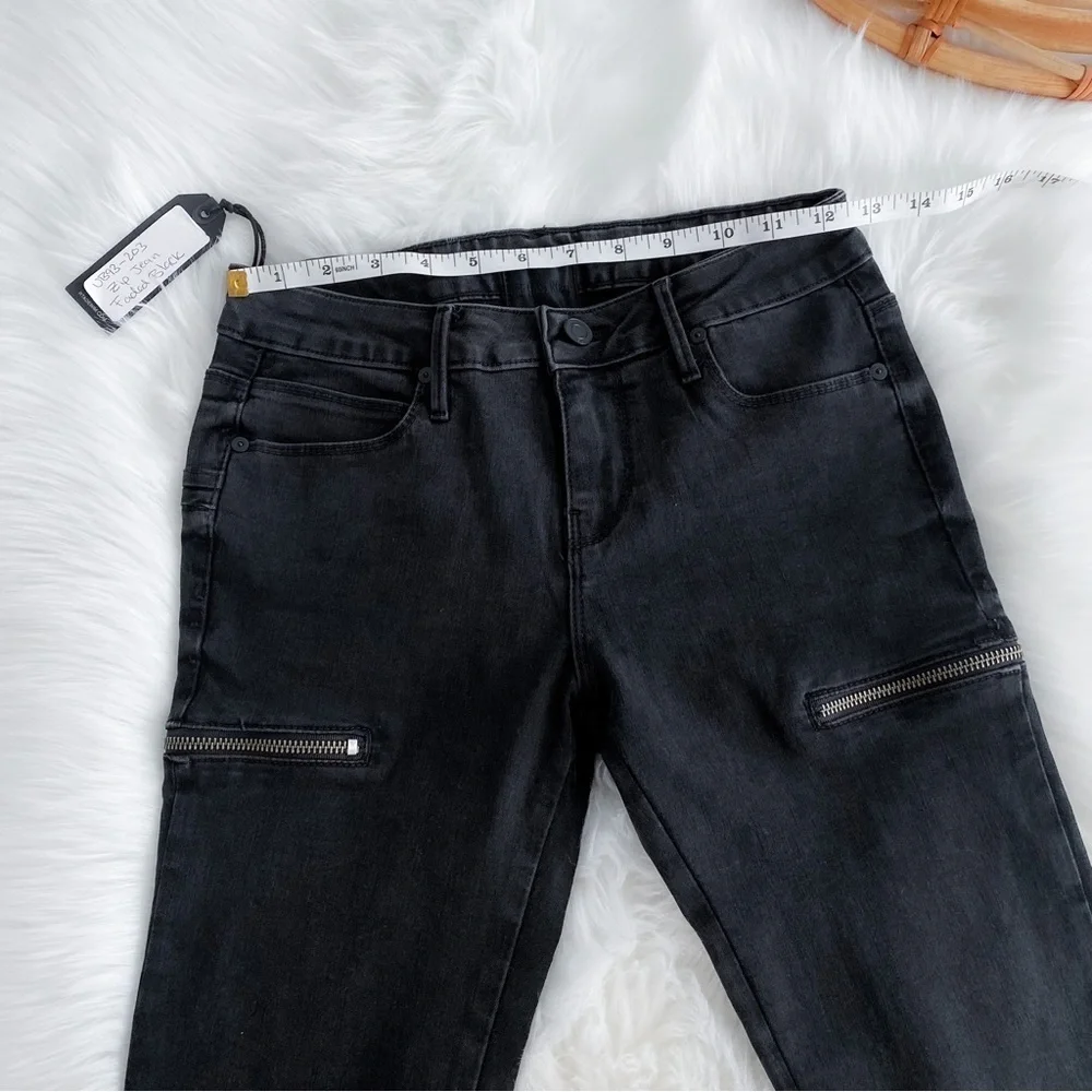 RtA Zip Skinny Denim Jeans Faded Black Low Rise Silver Zipper Detailing NEW NWT